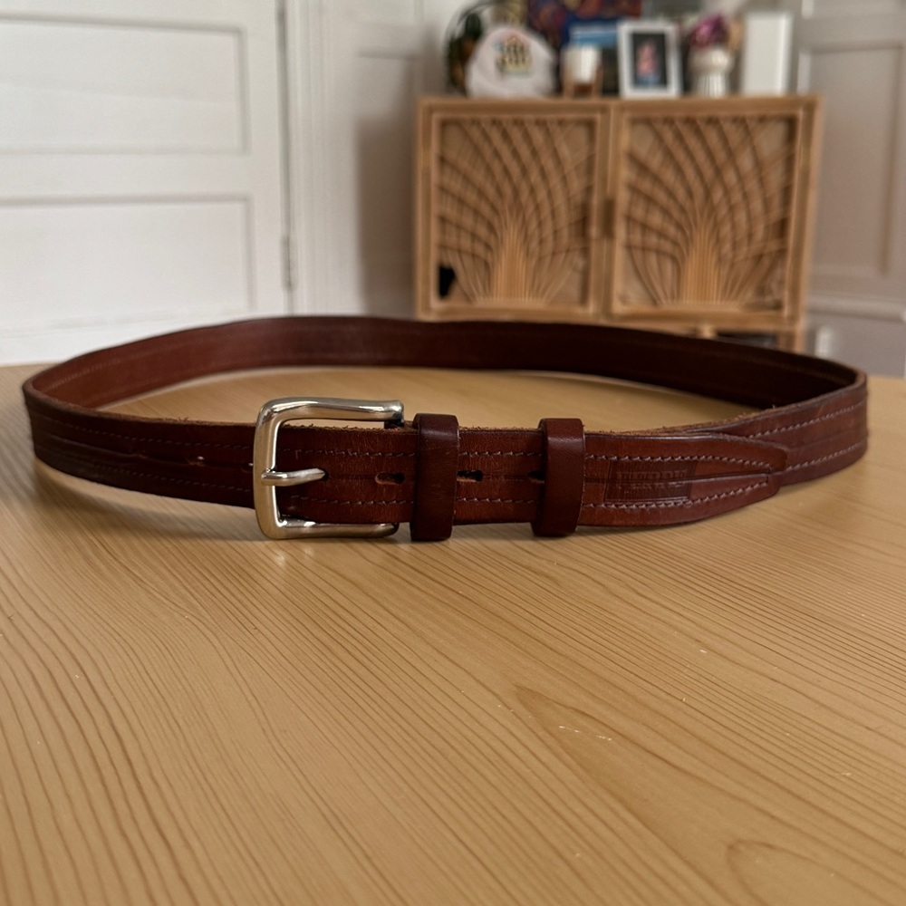 Vtg Gianfranco Ferre Brown Tan Brown Tooled Leather Belt Italy Men's 44"